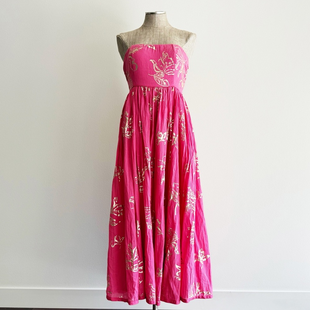 Free People Strapless Pink and Gold Floral Maxi Dress
